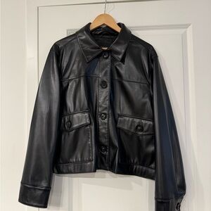 Vegan Leather Short Black Jacket
